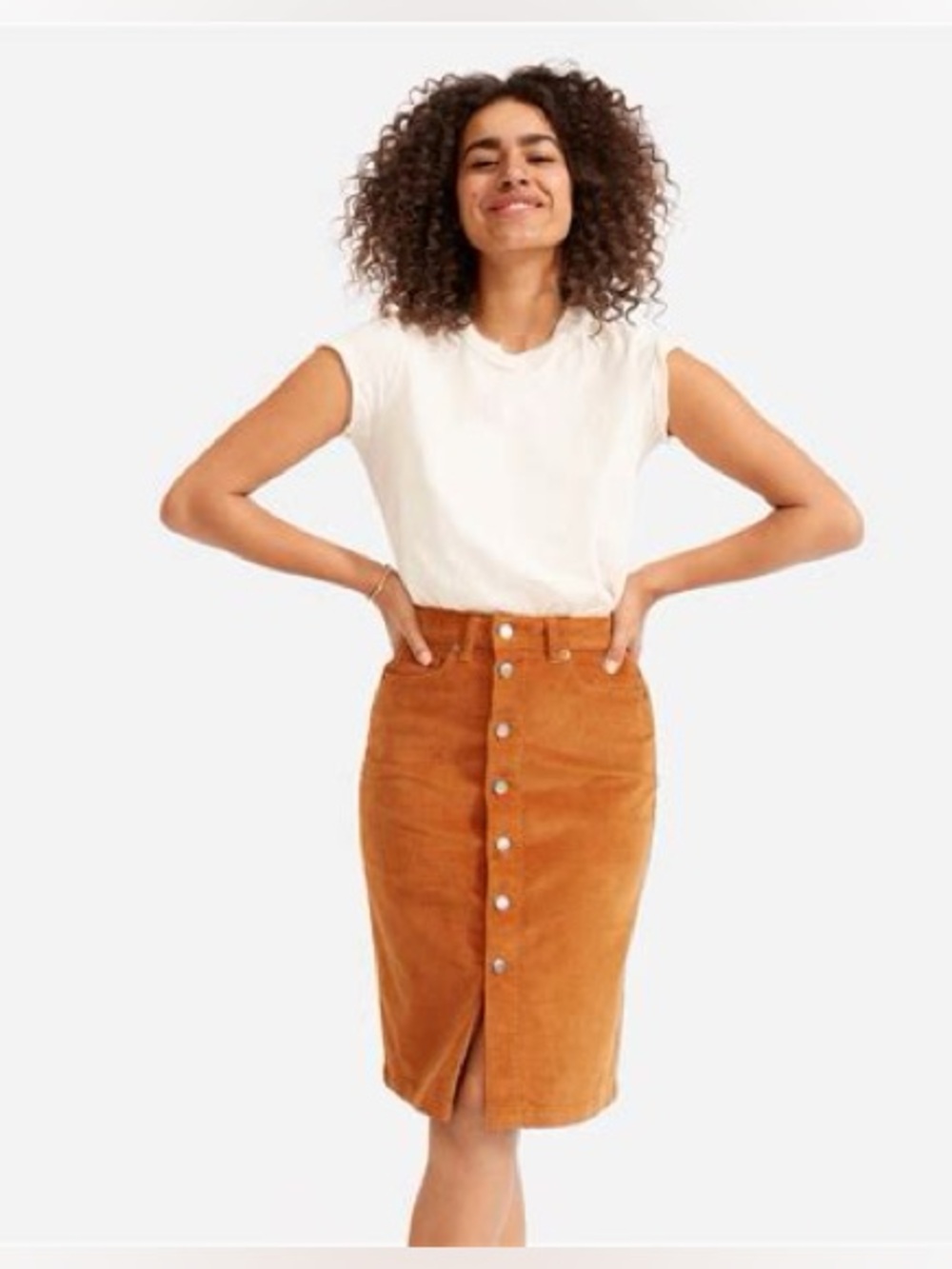 Everlane Button-Front Corduroy Pencil Skirt - Rust
